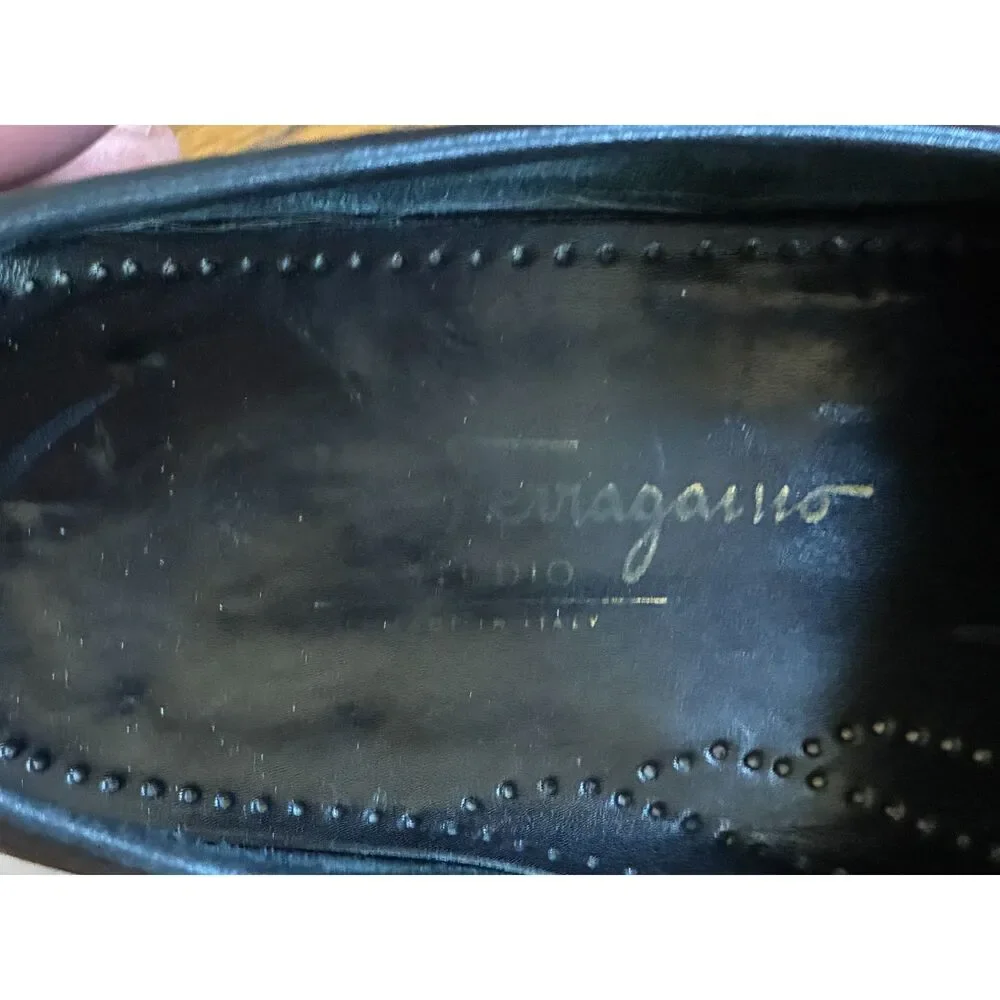 Salvatore Ferragamo Black Leather Horsebit Slip On Loafer Shoes   Mens Size 8.5
